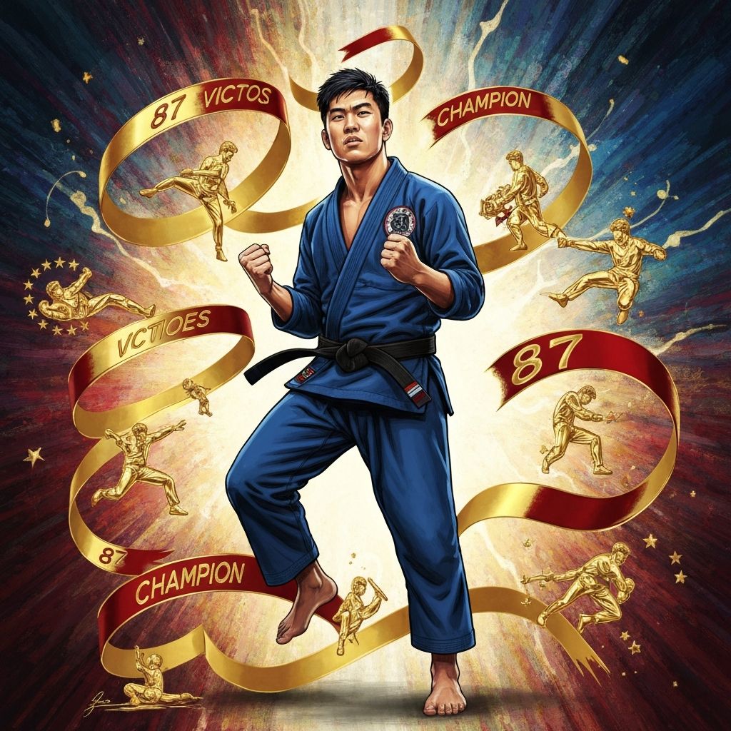 Champion Medals on Chest - Master Ronnie's 87 fights