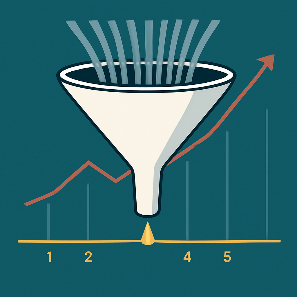 The Funnel seen from the side — many inputs narrowing to one point at the law line